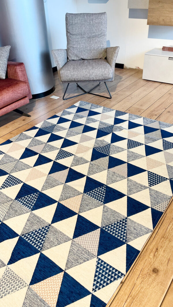 Tappeto e passatoia ciniglia lavabile antiscivolo Triangoli Blu