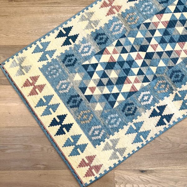 Tappeto e passatoia ciniglia lavabile antiscivolo Kilim Azzurro