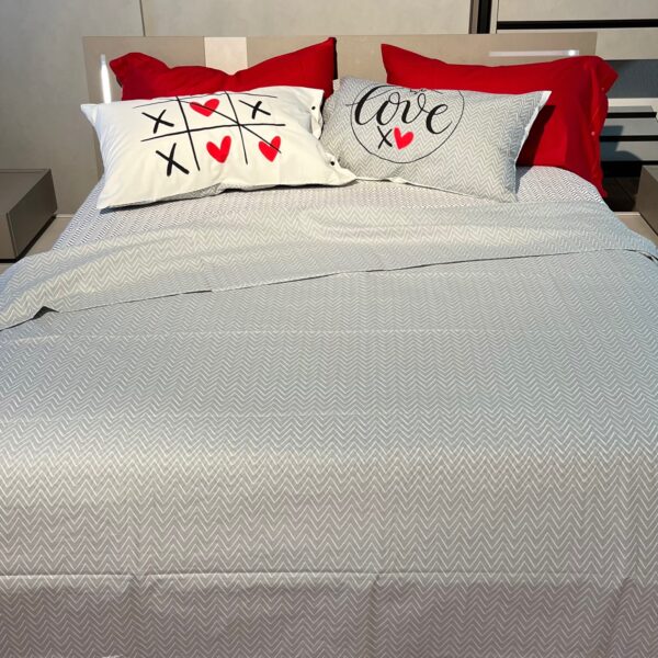 Completo Lenzuola per letto 100% puro Cotone made in Italy matrimoniale Happy Love TRIS