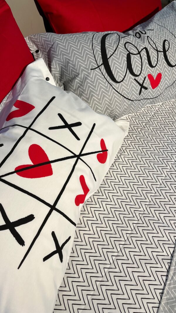 Completo Lenzuola per letto 100% puro Cotone made in Italy matrimoniale Happy Love TRIS