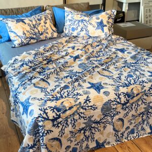 Completo Lenzuola per letto 100% puro Cotone matrimoniale Coralli Blu