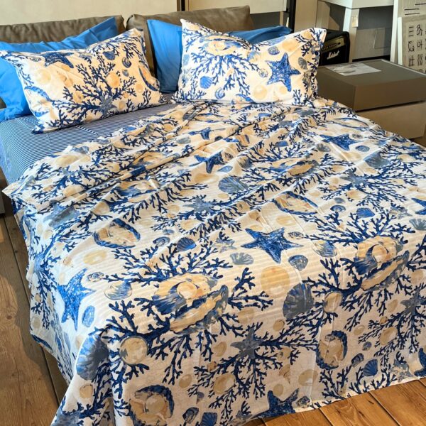 Completo Lenzuola per letto 100% puro Cotone matrimoniale Coralli Blu
