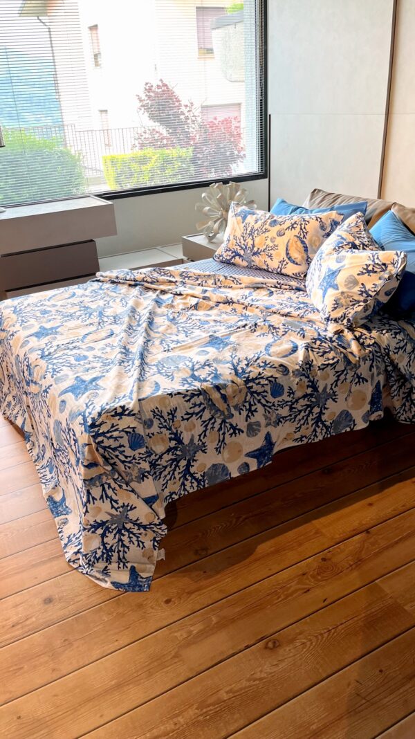 Completo Lenzuola per letto 100% puro Cotone matrimoniale Coralli Blu