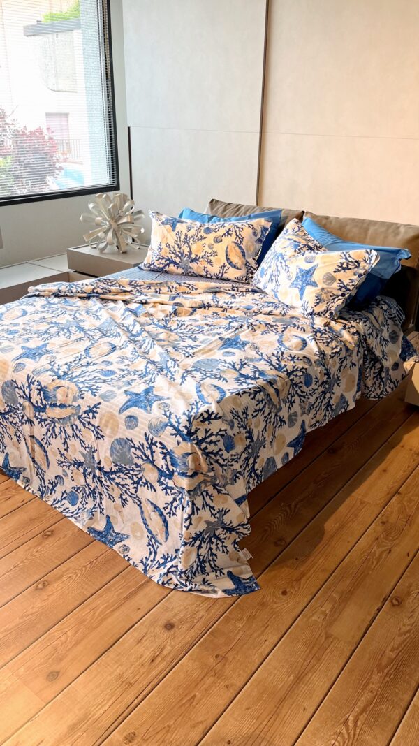 Completo Lenzuola per letto 100% puro Cotone matrimoniale Coralli Blu