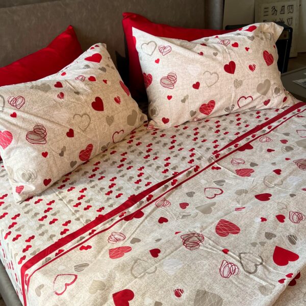 Completo Lenzuola per letto 100% puro Cotone matrimoniale Cuoricini Grigio