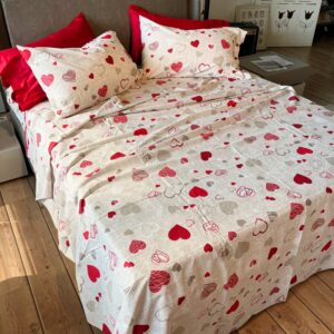 Completo Lenzuola per letto 100% puro Cotone matrimoniale Cuoricini Grigio