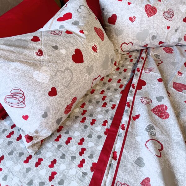 Completo Lenzuola per letto 100% puro Cotone matrimoniale Cuoricini Grigio