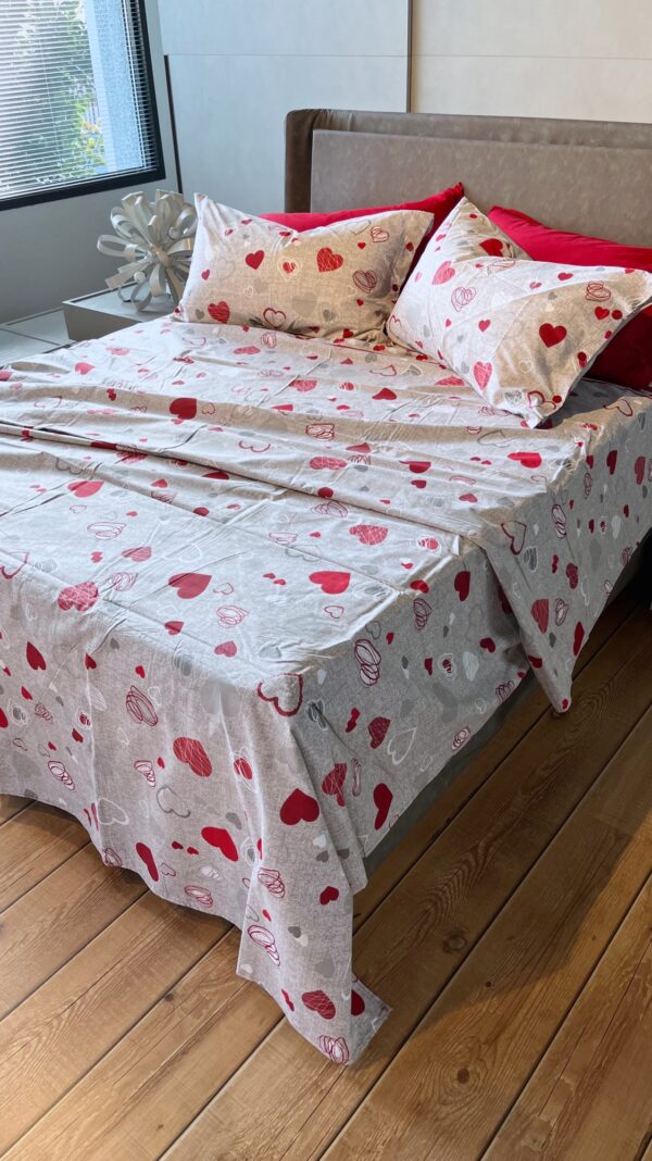Completo Lenzuola per letto 100% puro Cotone matrimoniale Cuoricini Grigio