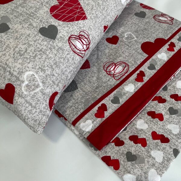 Completo Lenzuola per letto 100% puro Cotone matrimoniale Cuoricini Grigio