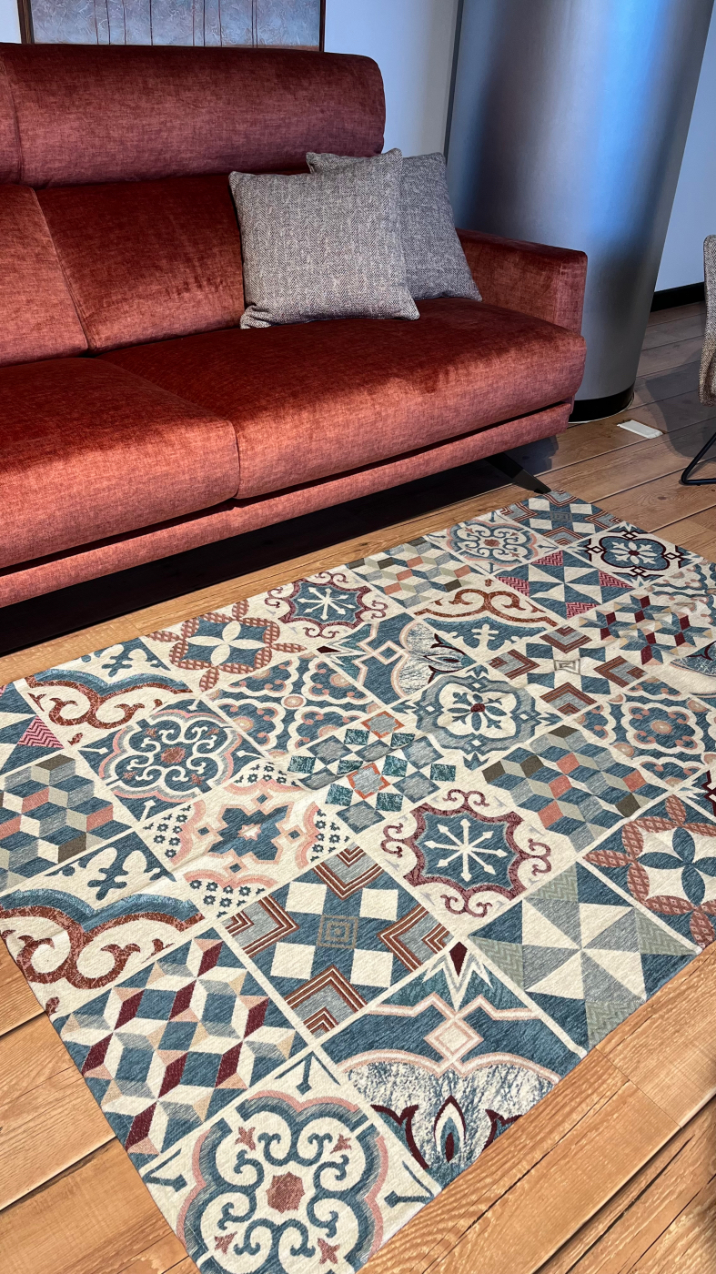 Tappeto e passatoia ciniglia lavabile antiscivolo Maioliche Azzurro Topazio Tappeto e passatoia ciniglia lavabile antiscivolo Maioliche Azzurro Topazio