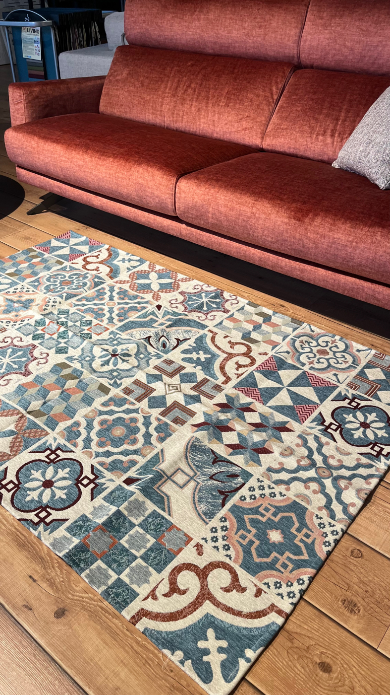 Tappeto e passatoia ciniglia lavabile antiscivolo Maioliche Azzurro Topazio Tappeto e passatoia ciniglia lavabile antiscivolo Maioliche Azzurro Topazio