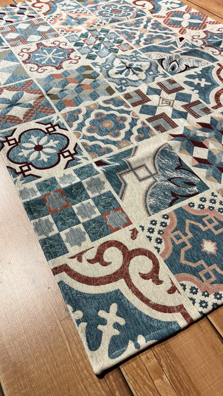 Tappeto e passatoia ciniglia lavabile antiscivolo Maioliche Azzurro Topazio Tappeto e passatoia ciniglia lavabile antiscivolo Maioliche Azzurro Topazio