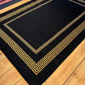 Tappeto ciniglia lavabile antiscivolo Atene Nero Oro Tappeto ciniglia lavabile antiscivolo Atene Nero Oro