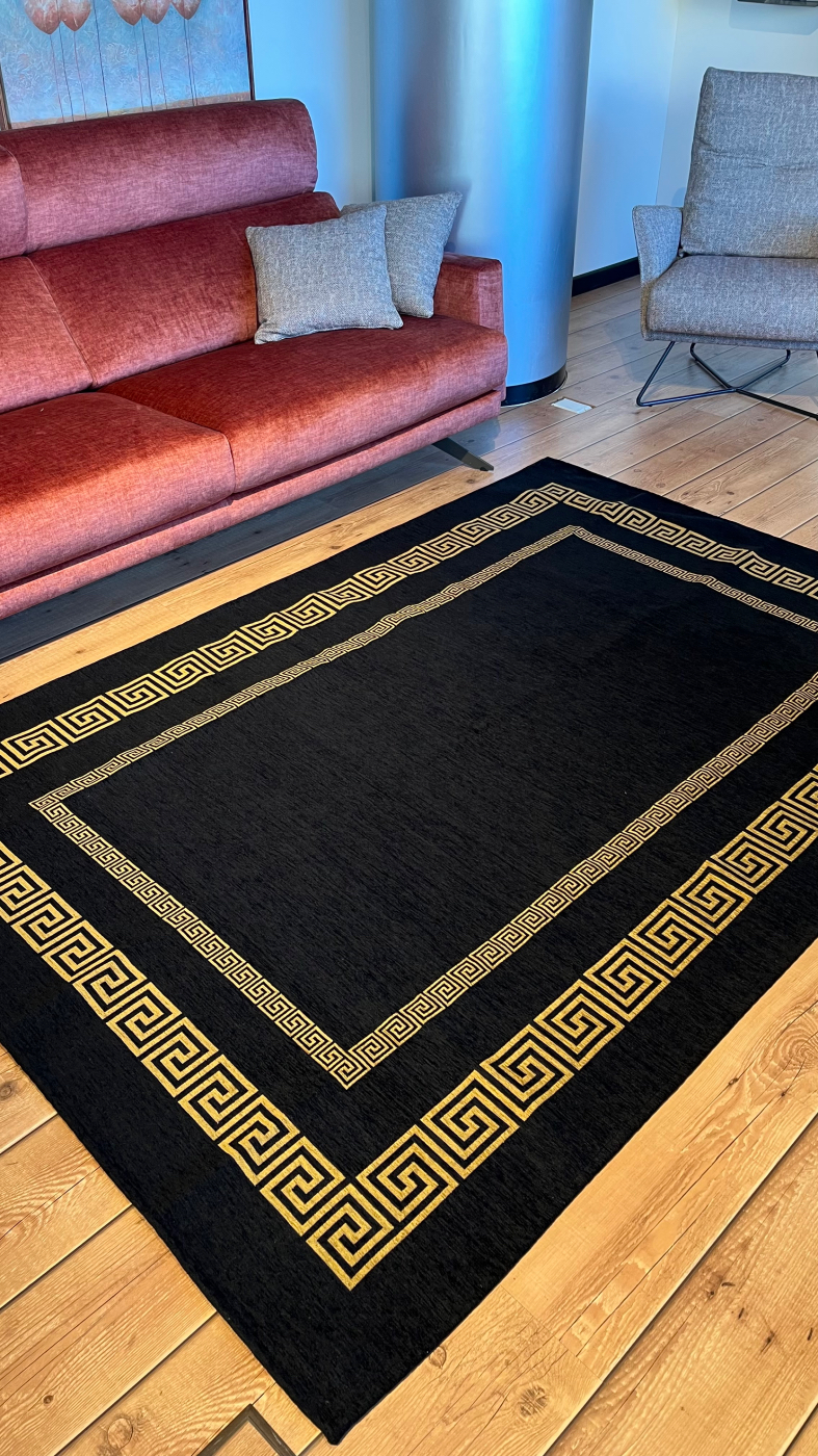 Tappeto ciniglia lavabile antiscivolo Atene Nero Oro Tappeto ciniglia lavabile antiscivolo Atene Nero Oro