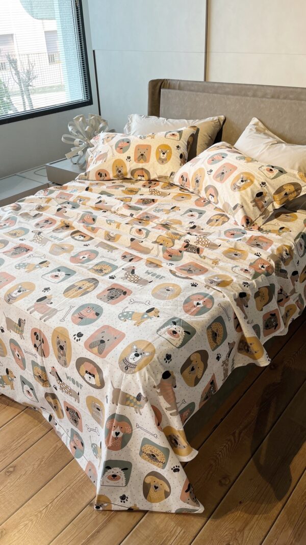 Completo Lenzuola per letto 100% puro Cotone made in Italy matrimoniale Doggy
