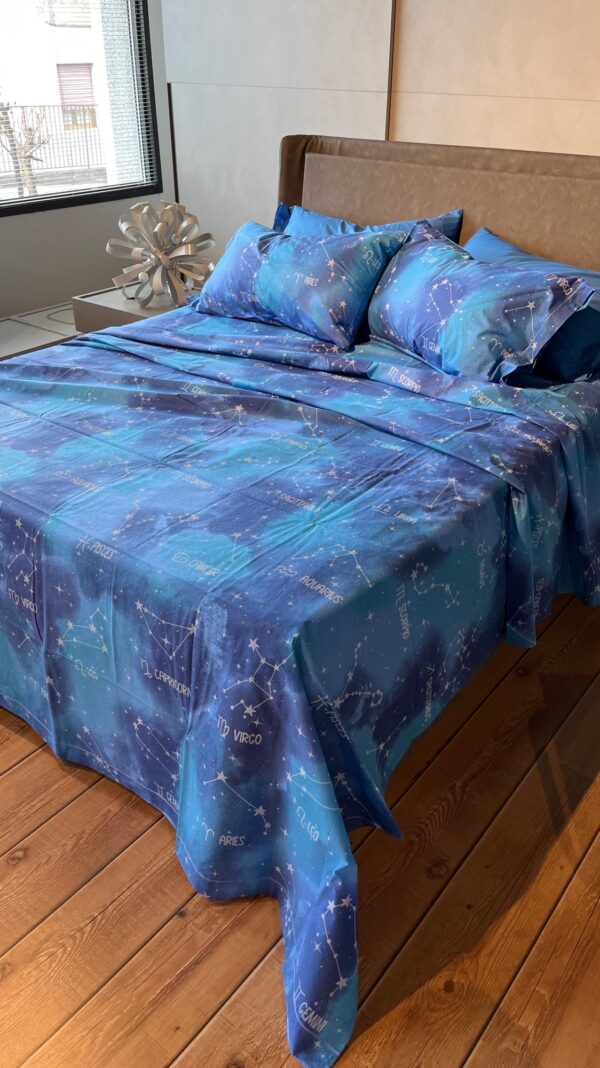Completo Lenzuola per letto 100% puro Cotone made in Italy matrimoniale Notte Stellata