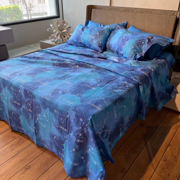 Completo Lenzuola per letto 100% puro Cotone made in Italy matrimoniale Notte Stellata