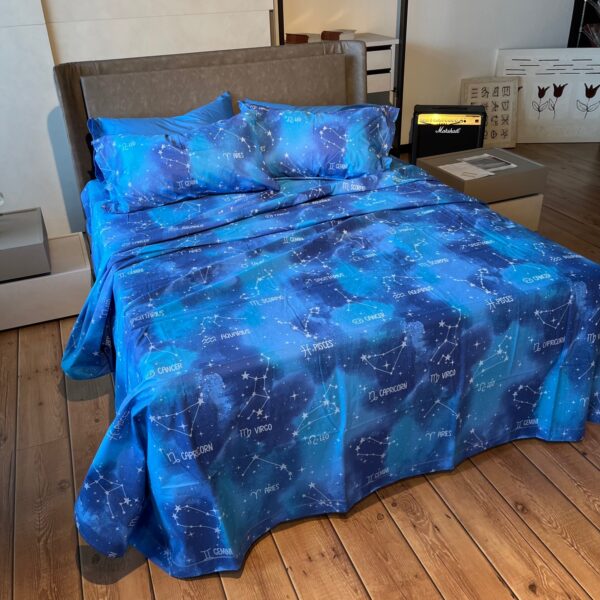 Completo Lenzuola per letto 100% puro Cotone made in Italy matrimoniale Notte Stellata