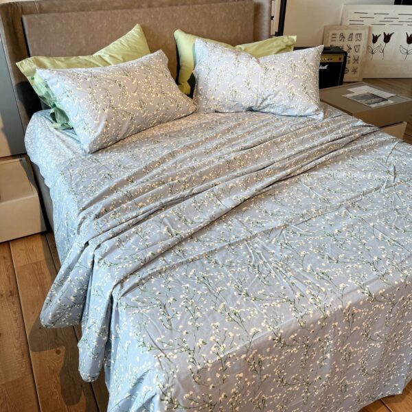 Completo Lenzuola per letto 100% puro Cotone matrimoniale Pois beige