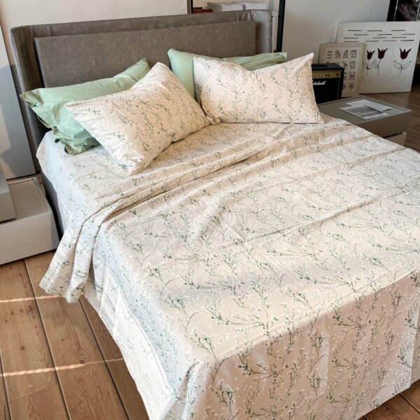 Completo Lenzuola per letto 100% puro Cotone matrimoniale Pois beige