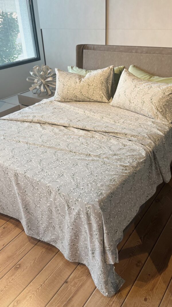 Completo Lenzuola per letto 100% puro Cotone matrimoniale Pois beige