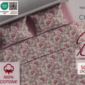 Completo Lenzuola per letto 100%  Flanella di puro Cotone Magnolia Verde petrolio