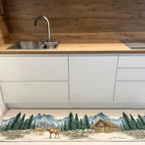Tappeto in ciniglia lavabile antiscivolo 57X190 Cervi e Chalet in Montagna