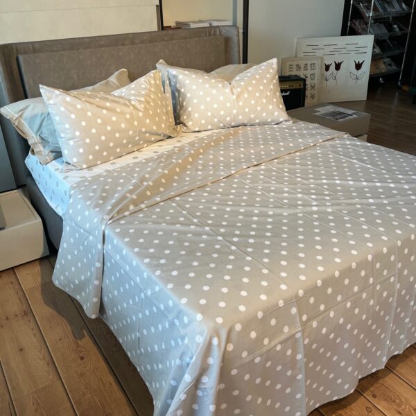 Completo Lenzuola per letto 100% puro Cotone matrimoniale Pois beige