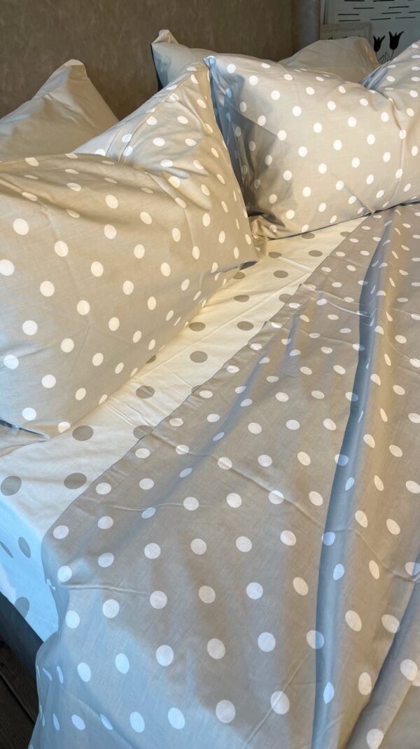 Completo Lenzuola per letto 100% puro Cotone matrimoniale Pois beige