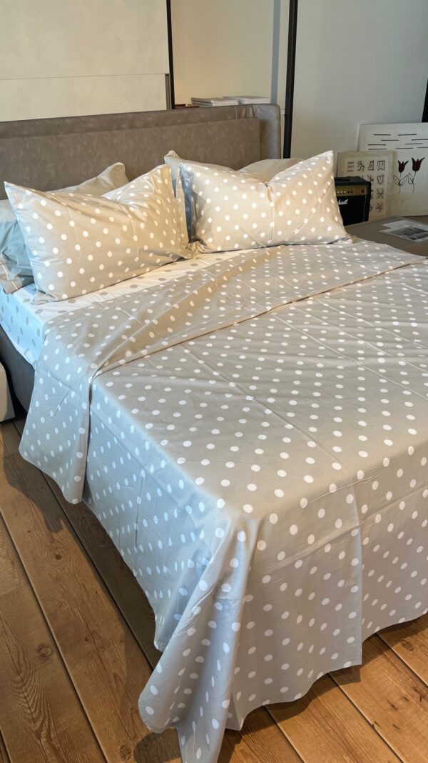 Completo Lenzuola per letto 100% puro Cotone matrimoniale Pois beige