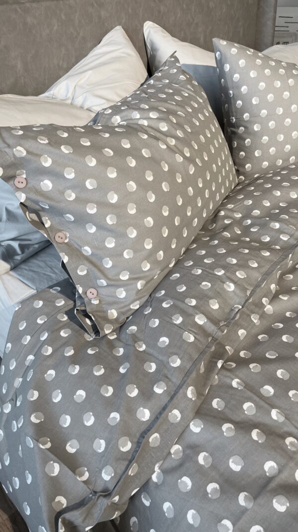 Parure Copripiumino 100% puro cotone matrimoniale Pois Bolle Grigio