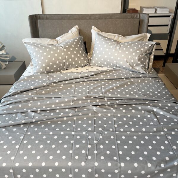 Completo Lenzuola per letto 100% puro Cotone matrimoniale Pois beige
