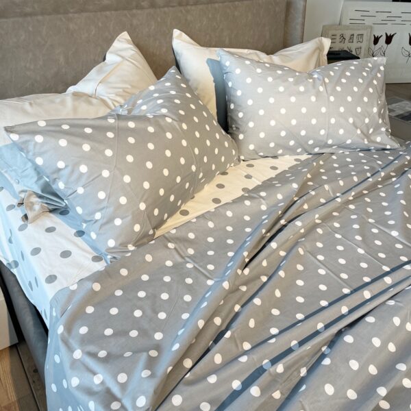 Completo Lenzuola per letto 100% puro Cotone matrimoniale Pois beige