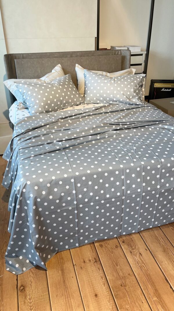 Completo Lenzuola per letto 100% puro Cotone matrimoniale Pois beige