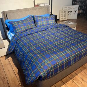 Parure Copripiumino 100% puro cotone matrimoniale Tartan Scozzese Blu