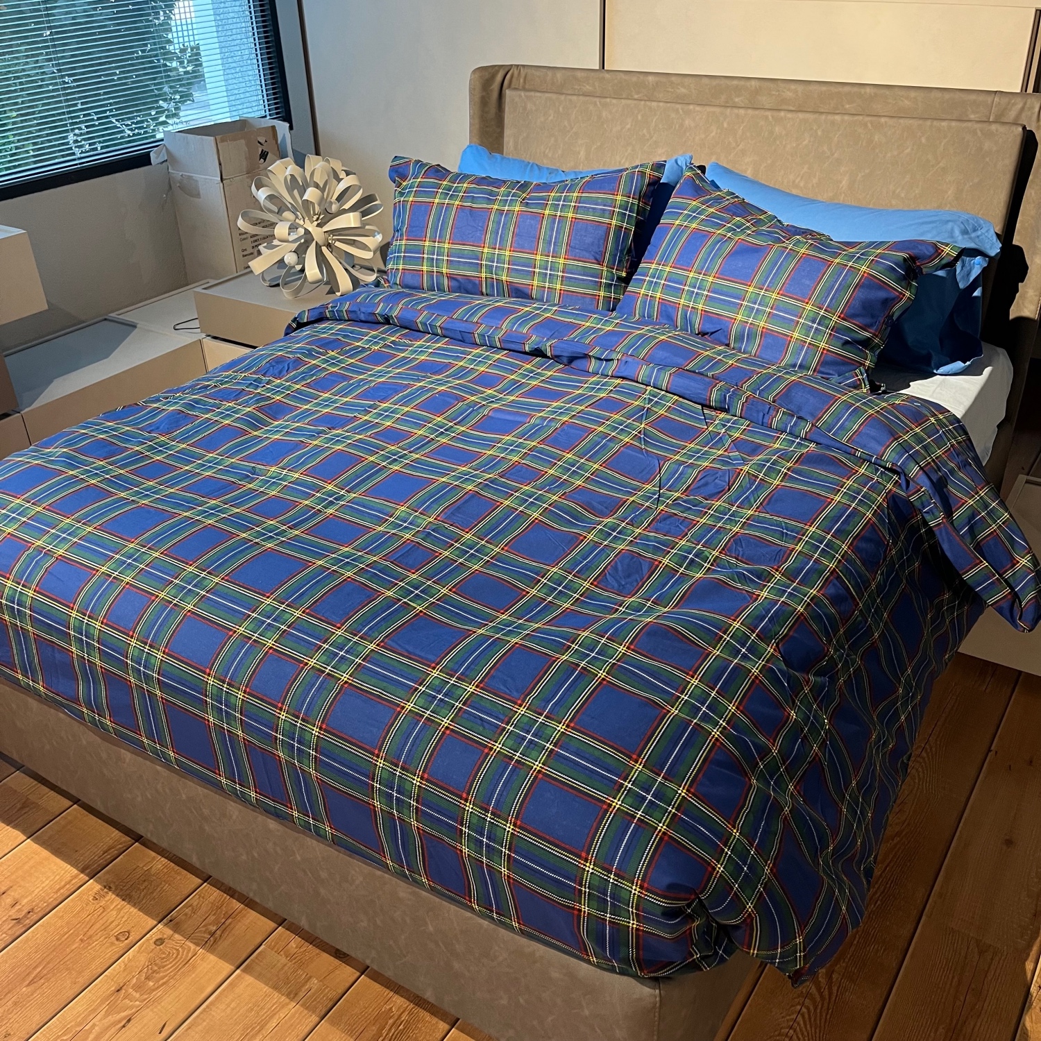 Parure Copripiumino 100% puro cotone matrimoniale Tartan Scozzese Blu Parure Copripiumino 100% puro cotone matrimoniale Tartan Scozzese Blu