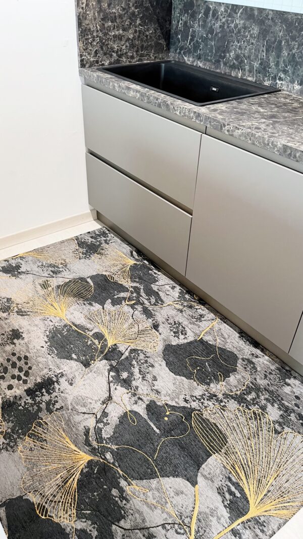 Tappeto e passatoia ciniglia lavabile antiscivolo Ginko Antracite Oro