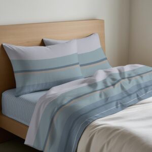 Completo Lenzuola per letto 100% puro Cotone made in Italy una piazza RIGA SCIA AZZURRO Completo Lenzuola per letto 100% puro Cotone made in Italy una piazza RIGA SCIA AZZURRO