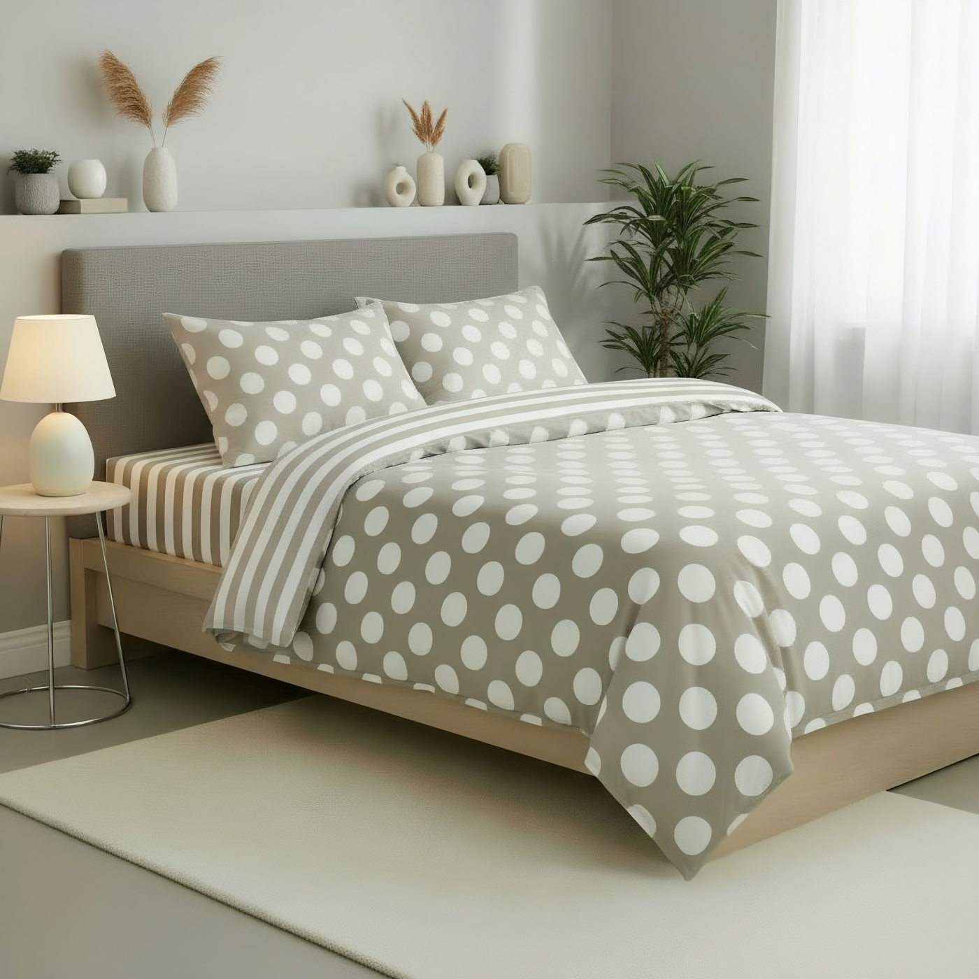 Completo Lenzuola per letto 100% puro Cotone made in Italy matrimoniale POIS E RIGHE BEIGE Completo Lenzuola per letto 100% puro Cotone made in Italy matrimoniale POIS E RIGHE BEIGE