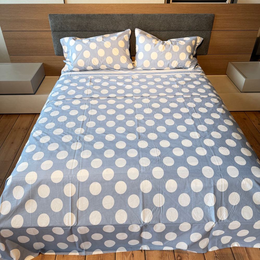 Completo Lenzuola per letto 100% puro Cotone made in Italy matrimoniale POIS E RIGHE AZZURRO Completo Lenzuola per letto 100% puro Cotone made in Italy matrimoniale POIS E RIGHE AZZURRO