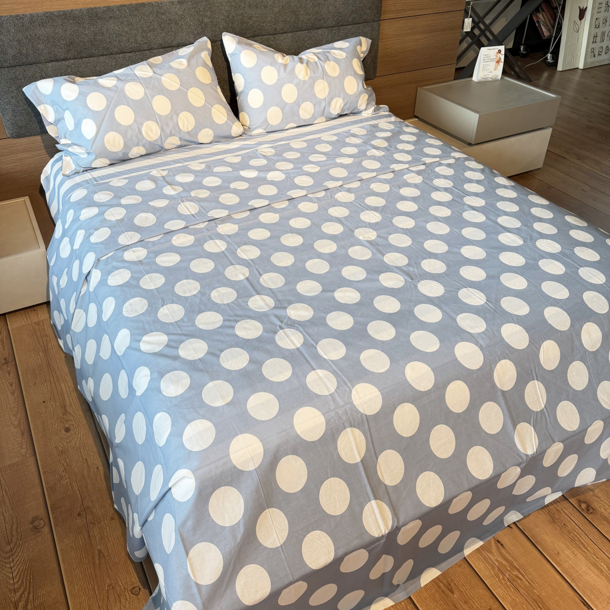 Completo Lenzuola per letto 100% puro Cotone made in Italy matrimoniale POIS E RIGHE AZZURRO Completo Lenzuola per letto 100% puro Cotone made in Italy matrimoniale POIS E RIGHE AZZURRO