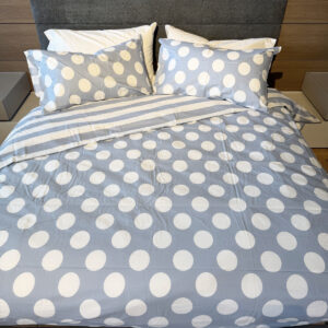 Parure Copripiumino 100% puro cotone matrimoniale POIS RIGHE DOUBLEFACE AZZURRO Parure Copripiumino 100% puro cotone matrimoniale POIS RIGHE DOUBLEFACE AZZURRO