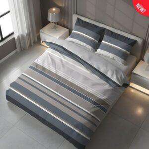 Parure Copripiumino 100% puro cotone matrimoniale SCIA RIGHE GRIGIO