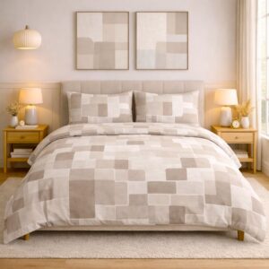 Parure Copripiumino 100% puro cotone matrimoniale Brick Beige