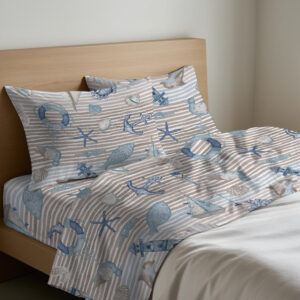 Completo Lenzuola per letto 100% puro Cotone made in Italy matrimoniale Stella Mare Beige