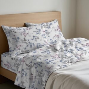 Parure Copripiumino 100% puro cotone matrimoniale Petalo azzurro