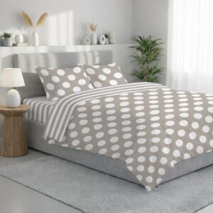 Parure Copripiumino 100% puro cotone matrimoniale POIS RIGHE Beige