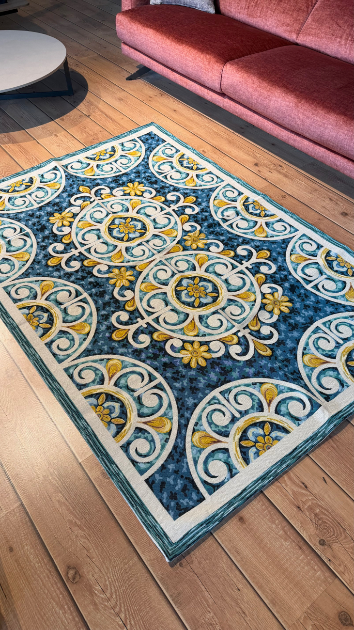 Tappeto ciniglia lavabile antiscivolo ANDALUSIA AZZURRO Tappeto ciniglia lavabile antiscivolo ANDALUSIA AZZURRO