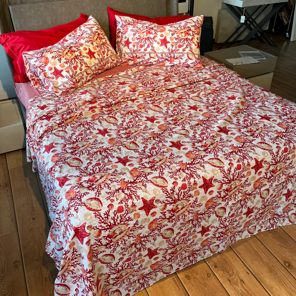 Completo Lenzuola per letto 100% puro Cotone matrimoniale CORALLI ROSSO Completo Lenzuola per letto 100% puro Cotone matrimoniale CORALLI ROSSO