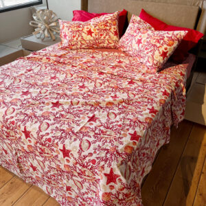 Completo Lenzuola per letto 100% puro Cotone matrimoniale CORALLI ROSSO